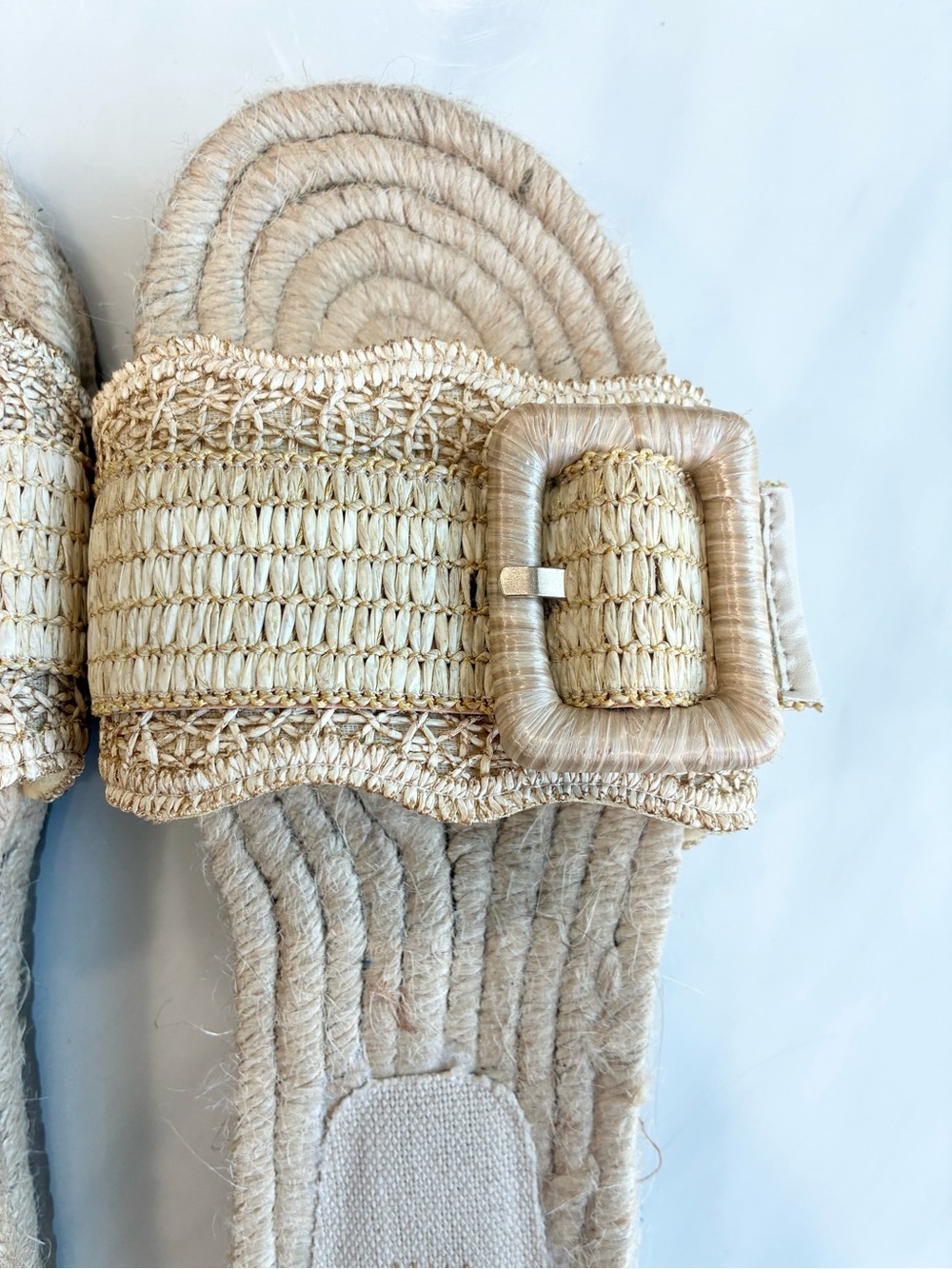 Beige Raffia Buckle Slide Sandals 8.5 - Picture 6 of 7